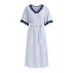 Tuckernuck Corfu Caftan XL Blue Stripe Embroidered Beach Dress NWT